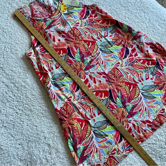 C&C California Colorful Leaf Print Sleeveless A-Line Linen Summer Dress Sz Large - Picture 7 of 13
